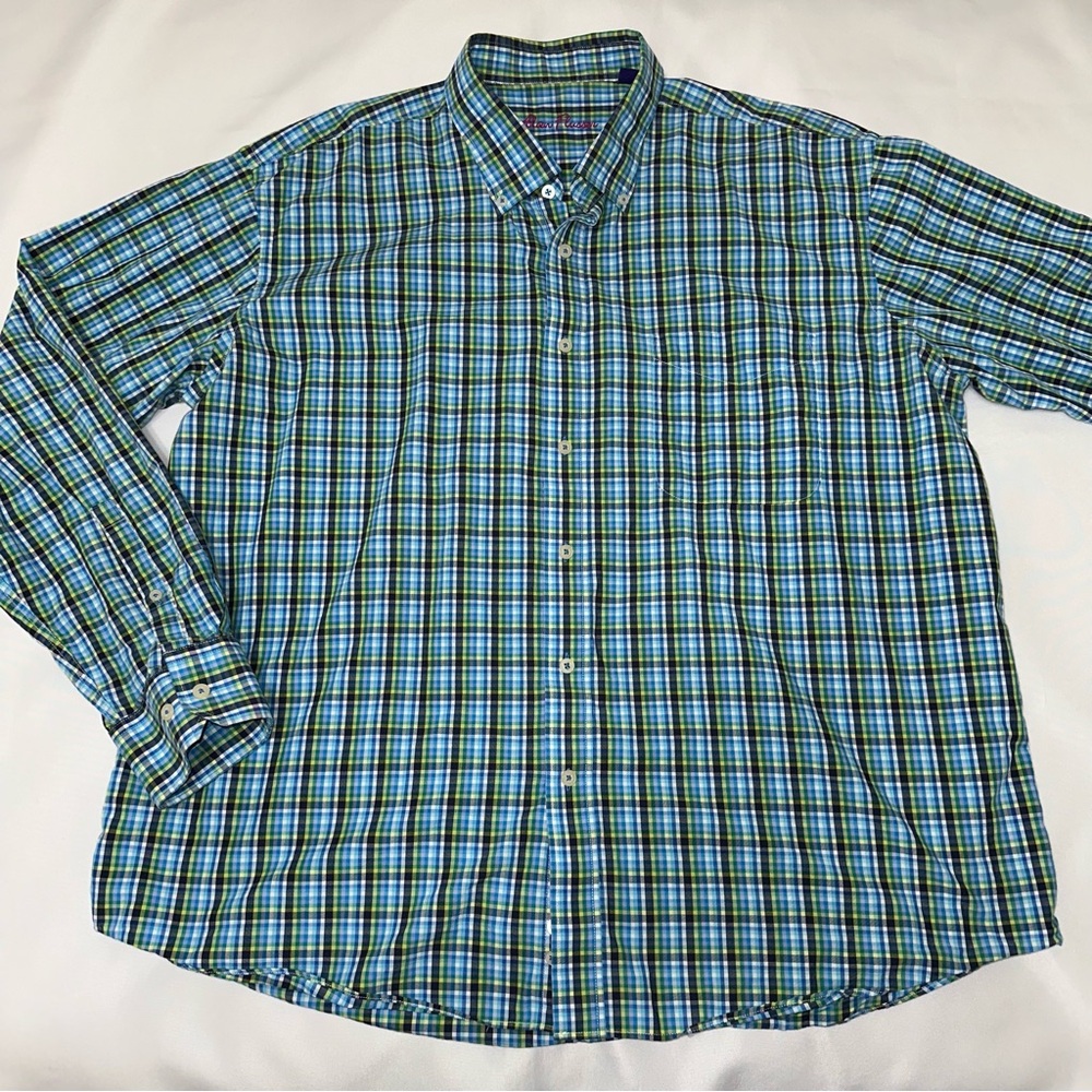 Alan Flusser Men’s Plaid Button Down‎ Shirt XXL
